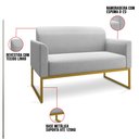 Ver imagem 3 de Kit Namoradeira e 1 Poltrona Decorativa Base Industrial Dourada Maressa A05 Linho Cinza Claro -