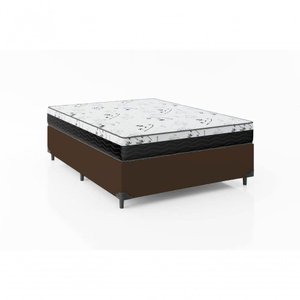 Cama Box Casal 138 Marrom com Colchão D33 One Face Bello Box 58x138x188