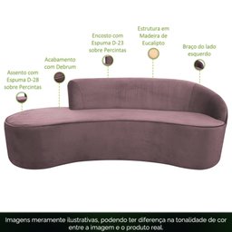 Sofá Curvo 3 Lugares 180cm Eron Braço Esquerdo Veludo Rosê - Nexta Casa - 3
