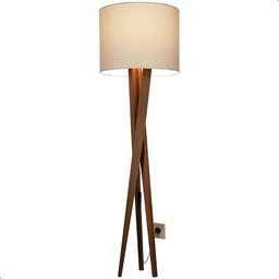 Luminária de Chão Paris com Pés de Madeira e Tecido Mônaco Bege 158cm - 1