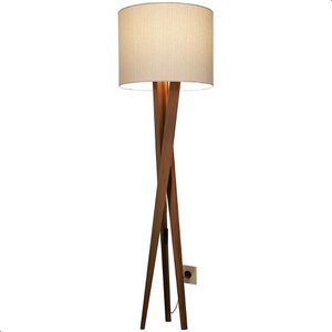Luminária de Chão Paris com Pés de Madeira e Tecido Mônaco Bege 158cm