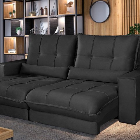 Sofá Retrátil e Reclinável Thor - Molas Ensacadas 250 Cm – Veludo Preto