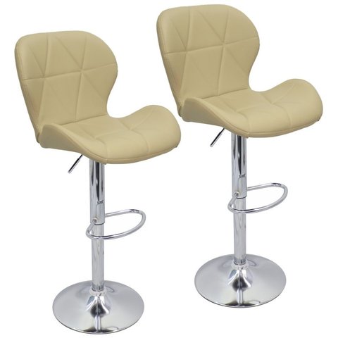 Conjunto 02 Banquetas Slim Couro Pu Regulagem de Altura - Nude Bege