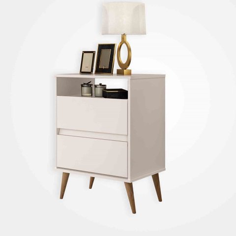 Mesa De Cabeceira Retro Lotus 2 Gavetas:Off White