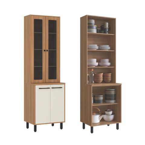 Cristaleira 4 Portas 2 Vidros Fumê 6 Prateleiras 220x65 cm Granada Off White Casamia
