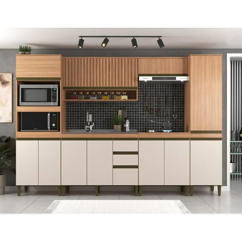 Cozinha Compacta Modulada 6 Peças sem Tampo Freijó Off White Cecília
