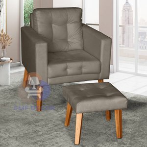 Sofá/poltrona/cadeira Decorativa Glamour Dubai com Puff e Pés em Madeira Capuccino