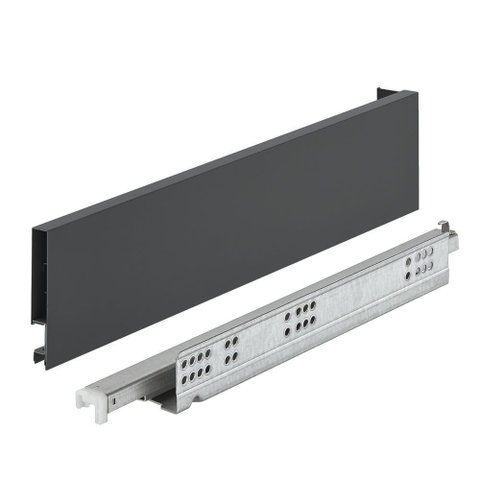 Gaveta Metálica Baixa (30kg) 89x450mm Invisa Slim Soft Close Antracito Hafele 01 Conjunto