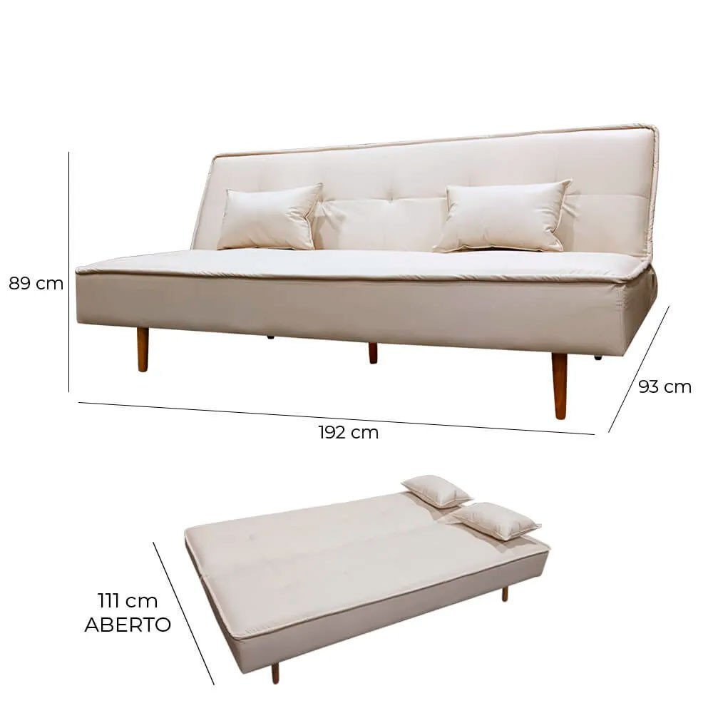 Sofá Cama Silver 3 Lugares Reclinável 1,93 Corino Bege - Speciale Home - 6