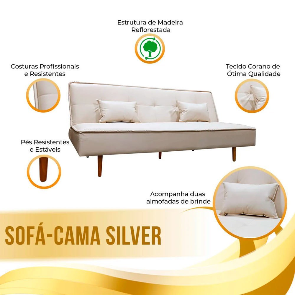 Sofá Cama Silver 3 Lugares Reclinável 1,93 Corino Bege - Speciale Home - 7