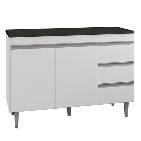 Balcão de Cozinha Andréia Branco com Tampo 120 Cm Preto Fosco – Ajl