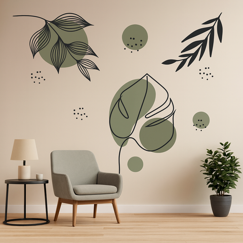 Adesivo de Parede Autocolante Boho Verde Costela de Adão