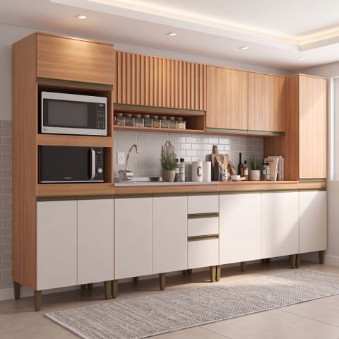 Cozinha Compacta Modulada 6 Peças sem Tampo Freijó Off White Cecília