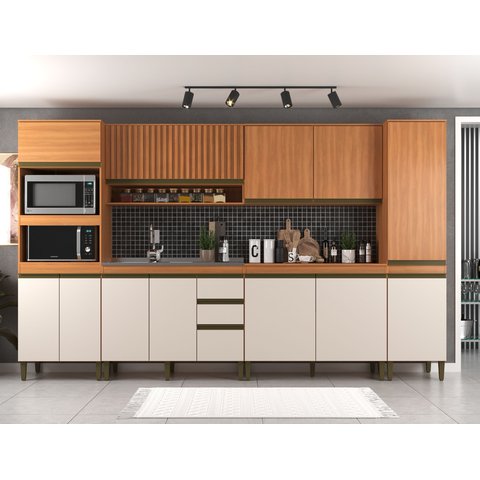 Cozinha Compacta Modulada 6 Peças sem Tampo Freijó Off White Cecília