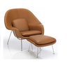 Conjunto Poltrona e Puff Saarinen Womb em Couro Natural Caramelo - Dourado - 1