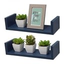 Ver imagem 1 de Kit com 2 Prateleiras em U 50x10cm Azul com Suporte Invisível