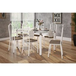 Jogo de Mesa Malva Vidro Branco 140 Cm com 6 Cadeiras 121 Branco Rattan Artefamol 10000 - ASSENTO RA - 2