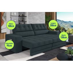 Sofá Oscar Plus 2,06m Retrátil/reclinável Suede Petróleo - Xflex - 2