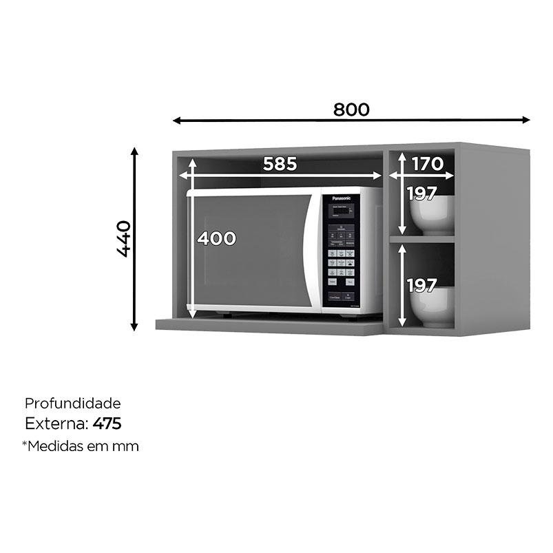 Armário Aéreo para Micro-ondas Belize Cinza – Henn - 2