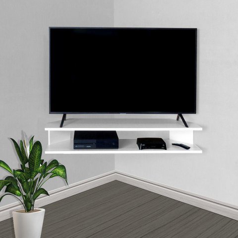 Rack Suspenso para Tv de até 50” Aparador Bancada Estante de Canto Branco