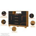 Ver imagem 2 de Comoda 4 Gavetas 2 Portas com Chave e Nicho Funcional - Carvalho Americano/preto Tx