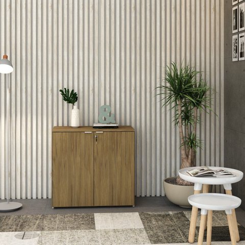 Armário Baixo com 2 Portas 75cm x 80cm x 42cm Marrom/Vermont Oak/Branco