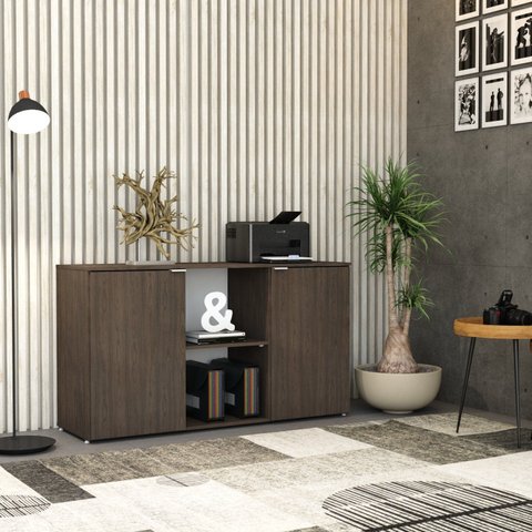 Armário Baixo com 2 Portas e Nicho 75cm x 135cm x 42cm Marrom/Terracota/Branco