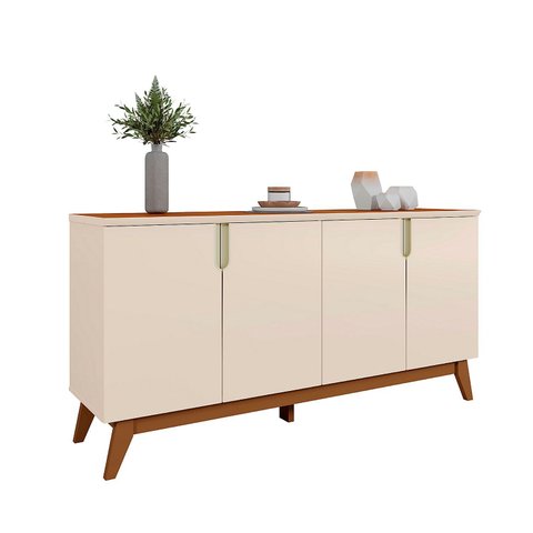 Balcão Buffet Bancada Sala Jantar Recife Off White com Canela