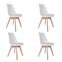 Kit 4 Cadeiras de Jantar Saarinen Leda Tulipa Base Wood Madeira Maciça com Estofado em Couro Branco - 1
