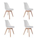 Ver imagem 1 de Kit 4 Cadeiras de Jantar Saarinen Leda Tulipa Base Wood Madeira Maciça com Estofado em Couro Branco