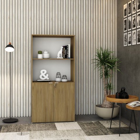 Armário Alto Estante com 2 Portas 160cm x 80cm x 42cm Marrom/Vermont Oak/Branco