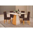Ver imagem 1 de Conjunto: Mesa de Cozinha Fler C/ Tampo Madeirado C/ Vidro 90x90cm e 4 Cadeiras Zoe Cedro/off White