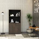 Ver imagem 1 de Armário Alto Estante com 2 Portas 160cm x 80cm x 42cm Marrom/Terracota/Preto