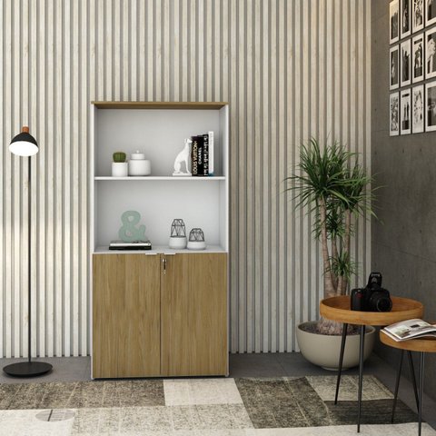 Armário Alto Estante com 2 Portas 160cm x 80cm x 42cm Branco/Vermont Oak