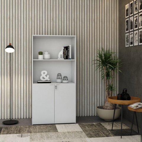 Armário Alto Estante com 2 Portas 160cm x 80cm x 42cm Branco