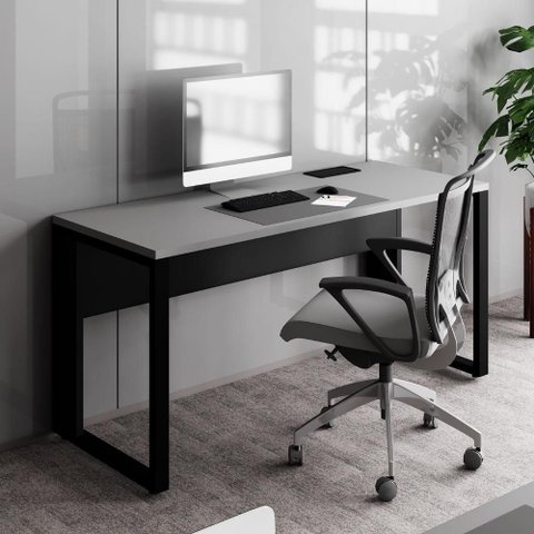 Mesa de Escritório Retangular Plataforma de Trabalho Moderno MDP 120cm Cinza Sagrado com Preto F5