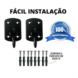 Gancho de Rede Reforçado Tipo Armador Preto Resistente 200kg - 3 Gancho de Rede Reforçado Tipo Armador Preto Resistente 200kg - 3