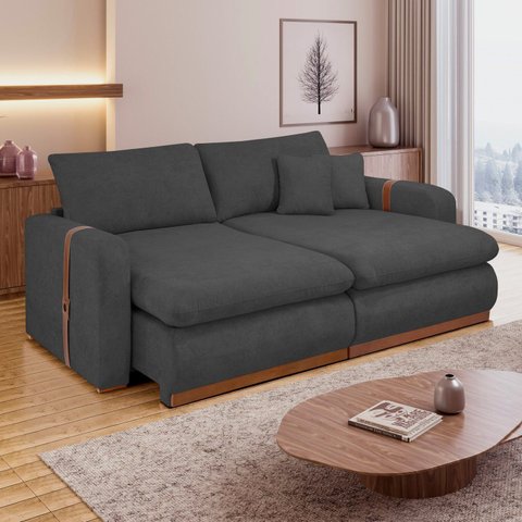 Sofá Cama Retrátil e Reclinável 3 Lugares Veludo Cinza França 230cm Yescasa