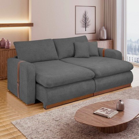 Sofá Cama Retrátil e Reclinável 3 Lugares Veludo Cinza França 230cm Yescasa