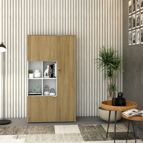 Armário Alto com Nicho e 3 Portas 161,5cm x 90cm x 42cm Branco/Vermont Oak