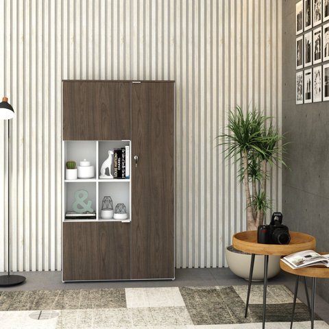 Armário Alto com Nicho e 3 Portas 161,5cm x 90cm x 42cm Branco/Terracota