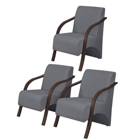 Kit 3 Poltronas 1 Lugar Vênus Suede Grafite