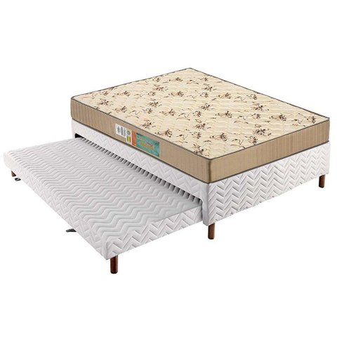 Cama Box C/auxiliar Casal: Colchão Espuma Polar D45 Pérola Clean + Base Rústico White(138x188)