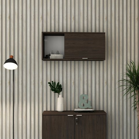 Armário Aéreo com Nicho e Porta Basculante 35cm x 80cm x 35cm Marrom/Terracota _ Branco