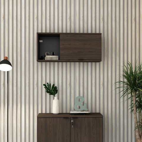 Armário Aéreo com Nicho e Porta Basculante 35cm x 80cm x 35cm Marrom/Terracota _ Preto