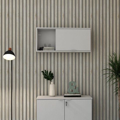 Armário Aéreo com Nicho e Porta Basculante 35cm x 80cm x 35cm Branco