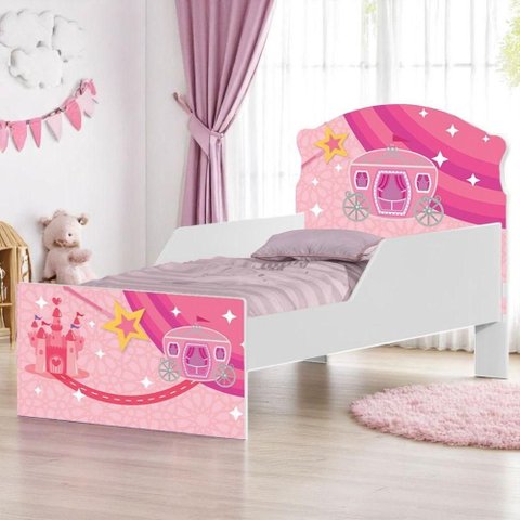 Cama Infantil Carruagem Princesa MDF Branco Rosa Mini Cama Cambel Móveis