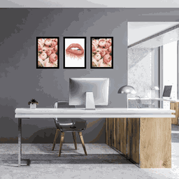 Tríptico - Quadros Decorativos Floral Rosa Grande:Preto - 2