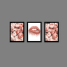 Tríptico - Quadros Decorativos Floral Rosa Grande:Preto - 1