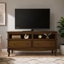 Ver imagem 1 de Rack para TV em Madeira 148cm 2 Gavetas 2 Nichos Pés Luiz Xv Genebra Clean 5164 - Capuccino